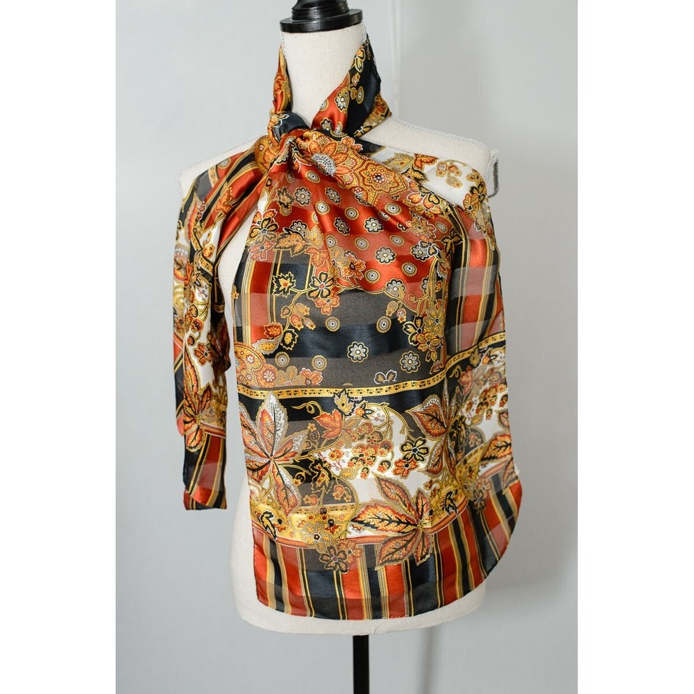 C Webb & Co Leaf floral fall harvest Scarf 60" Rolled Hems head neck Italy